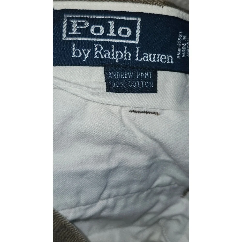 Polo Ralph Lauren Andrew Pant Mens 36x32 Khaki Tan Pleated Chino Cotton Twill